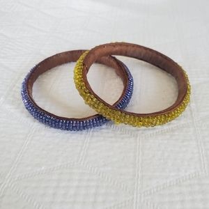 Blue and yellow African beaded bracelets set of 2